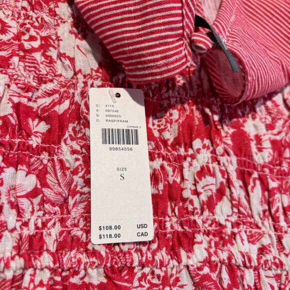 NWT - Anthropologie Short-Sleeve Smocked Linen Top - Raspberry - Picture 5 of 7